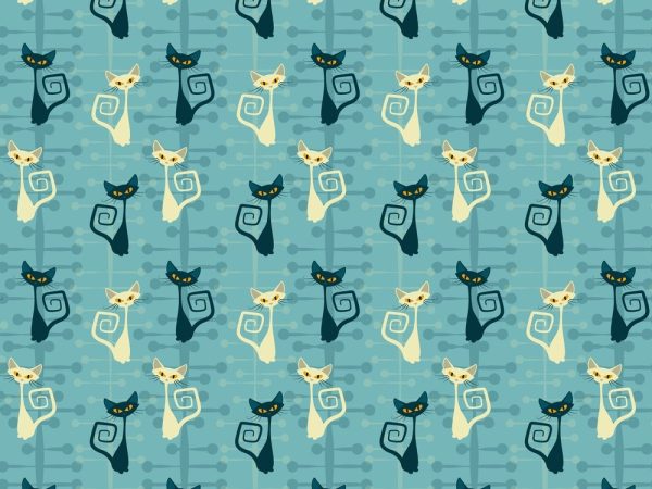 1950s Atomic Cats Pattern #10 Fabric - Blue