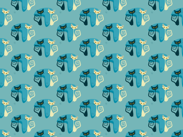 1950s Atomic Cats Pattern #11 Fabric - Blue