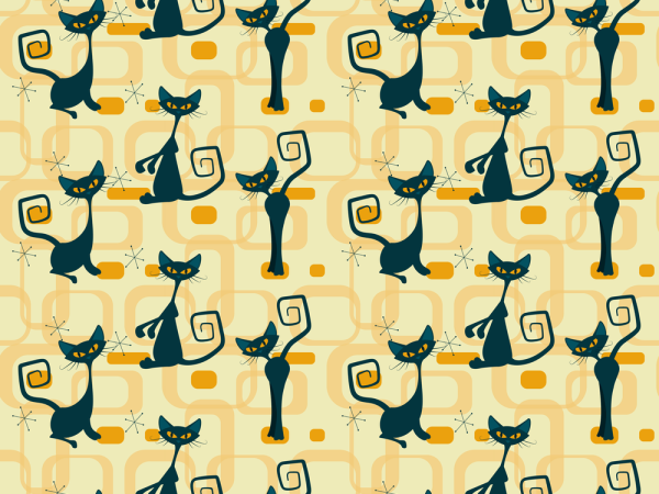 1950s Atomic Cats Pattern #2 Fabric - Tan