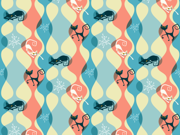 1950s Atomic Cats Pattern #4 Fabric