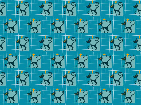 1950s Atomic Cats Pattern #7 Fabric - Blue