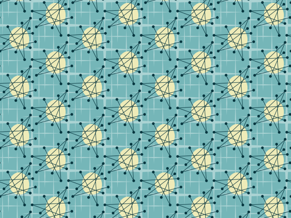 1950s Atomic Starbursts Pattern #7 Fabric - Blue