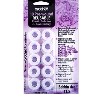 Brother 10pk Prewound Embroidery Bobbins - White