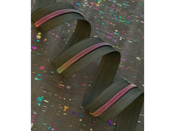 Black Zipper Tape w/ Rainbow Teeth, 3-yds