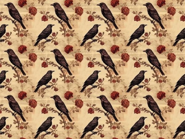 Edgar Allen Poe Crows & Roses #3 Fabric