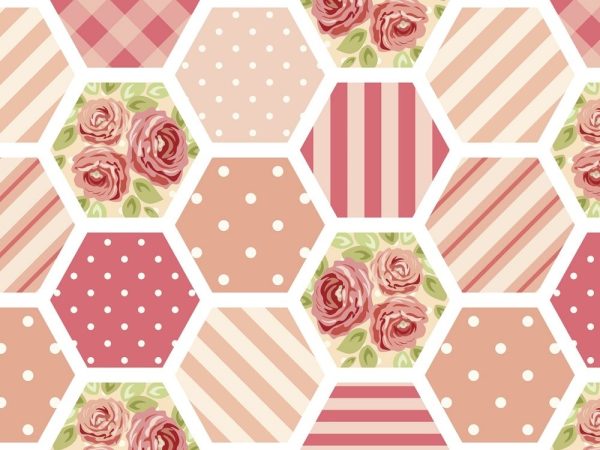 Vintage Shabby Chic Patchwork Fabric - Peach