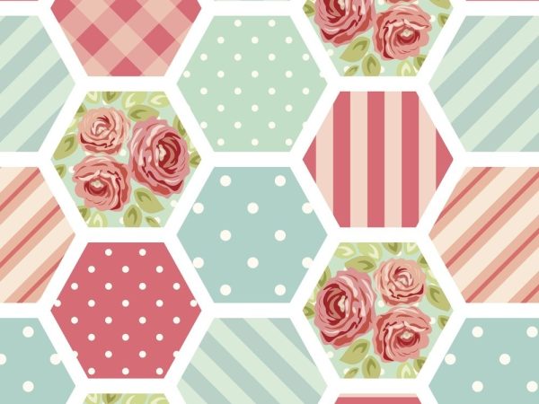 Vintage Shabby Chic Patchwork Fabric - Aqua