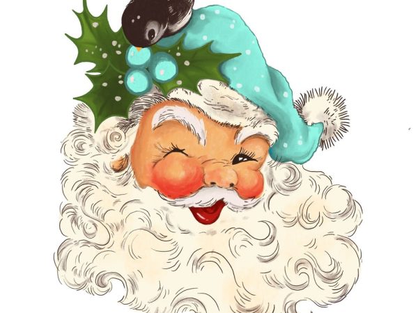Vintage Santa Claus #4 Fabric Panel - Blue