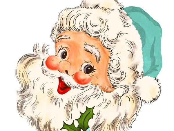 Vintage Santa Claus #1 Fabric Panel - Blue