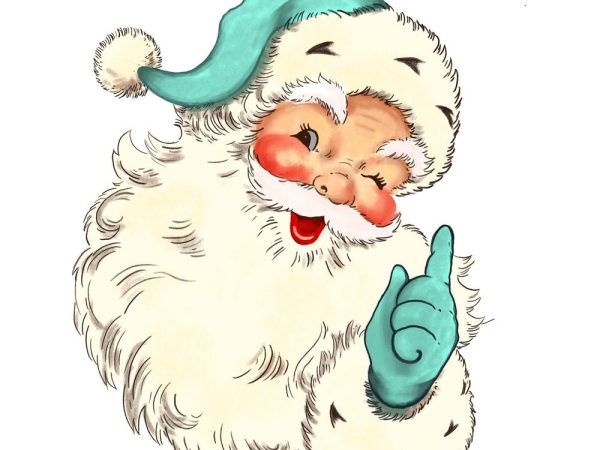 Vintage Santa Claus #3 Fabric Panel - Blue
