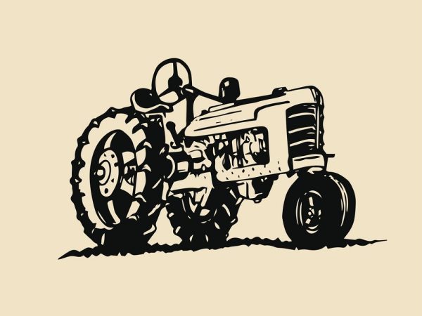Vintage Sketched Tractor Fabric Panel - Variation 1