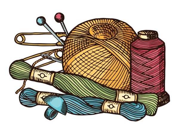 Vintage Sewing Thread and Yarn Workshop Fabric Panel