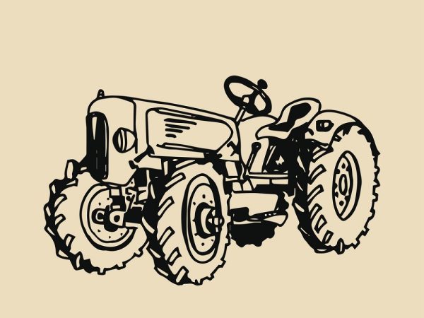 Vintage Sketched Tractor Fabric Panel - Variation 2
