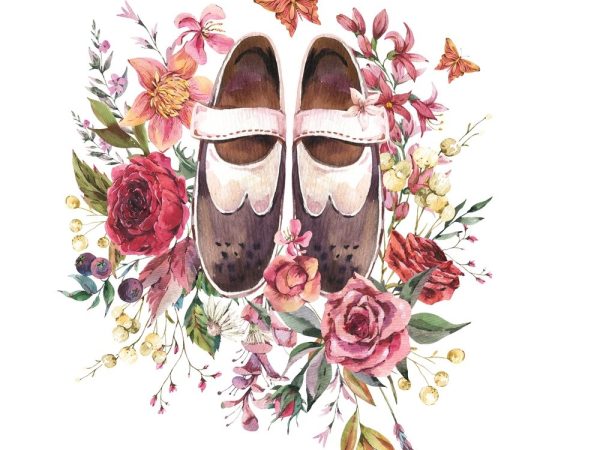 Vintage Shoes & Wildflowers Fabric Panel