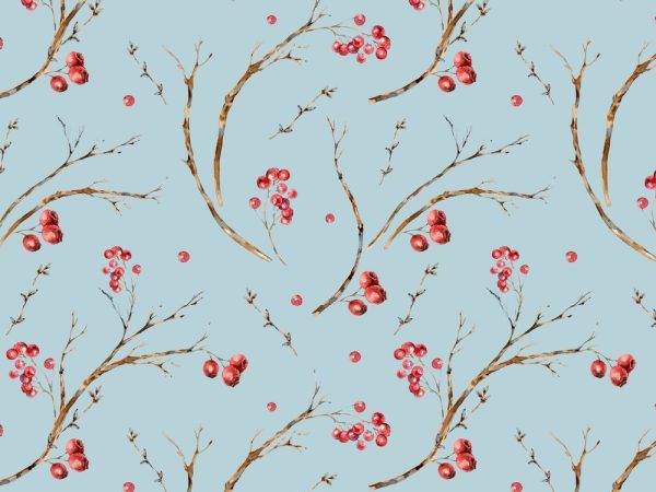 Vintage Tree Branches & Berries Fabric - Blue