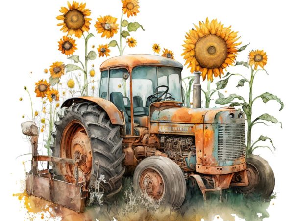 Vintage Tractor & Sunflowers #6 Fabric Panel