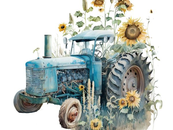 Vintage Tractor & Sunflowers #2 Fabric Panel