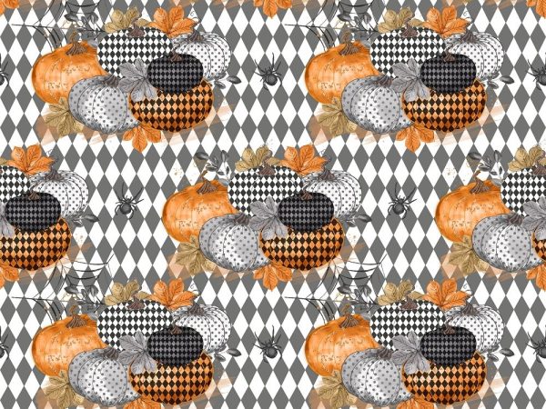 Vintage Trick or Treat Pumpkins Checkered Fabric
