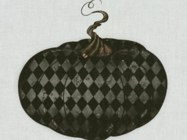 Vintage Trick or Treat Pumpkin Black Fabric Panel