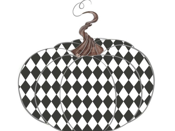 Vintage Trick or Treat Pumpkin Black and White Fabric Panel