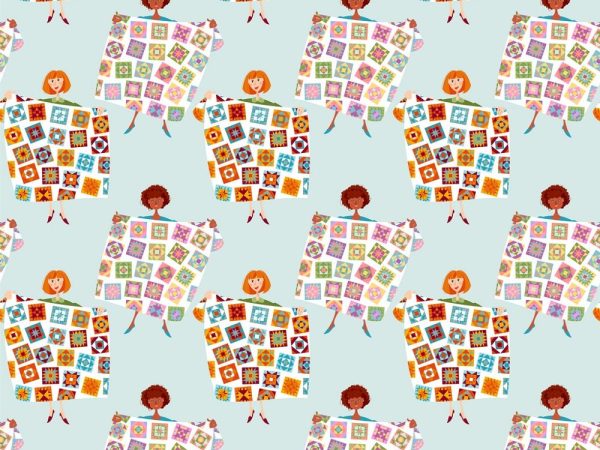 Women Holding Quilts Fabric