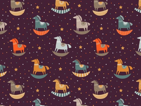 Wooden Rocking Horse Fabric- Purple