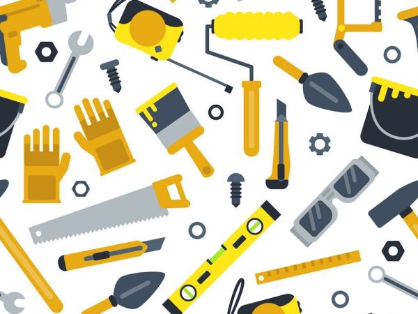 Yellow Construction Tools Variation #2 Fabric