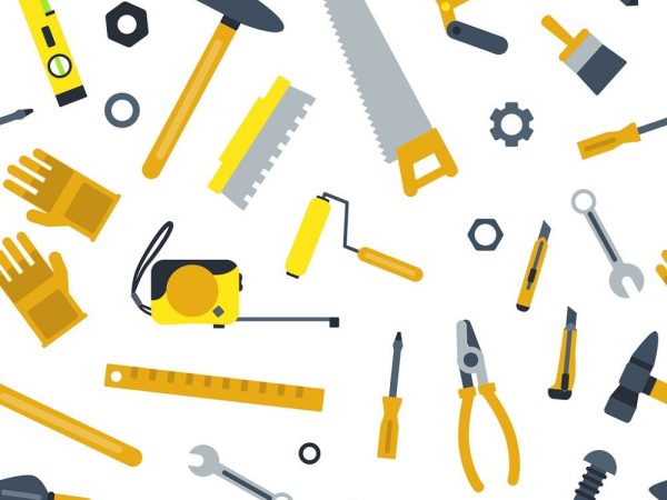 Yellow Construction Tools Variation #3 Fabric