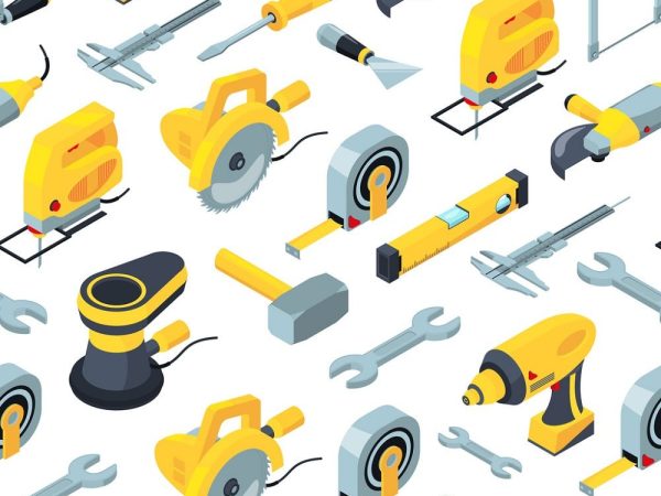 Yellow Construction Tools Variation #1 Fabric