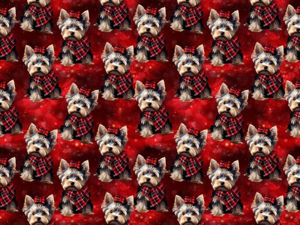 Yorkies On Red Plaid Fabric